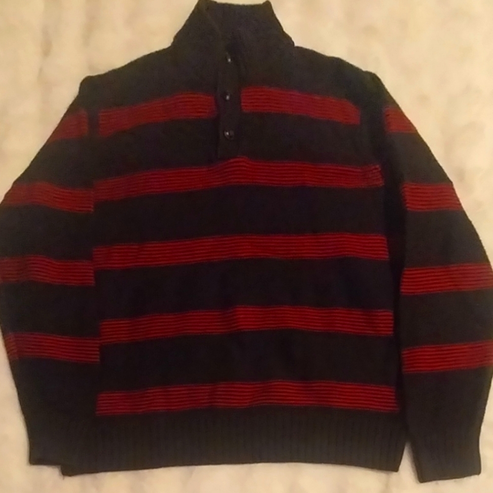 Men's Black and Red Striped Sweater
